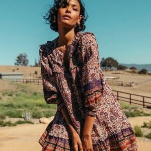 NWT Cleobella Paisley Print Ruffle Detail Long Sleeve Dress XL